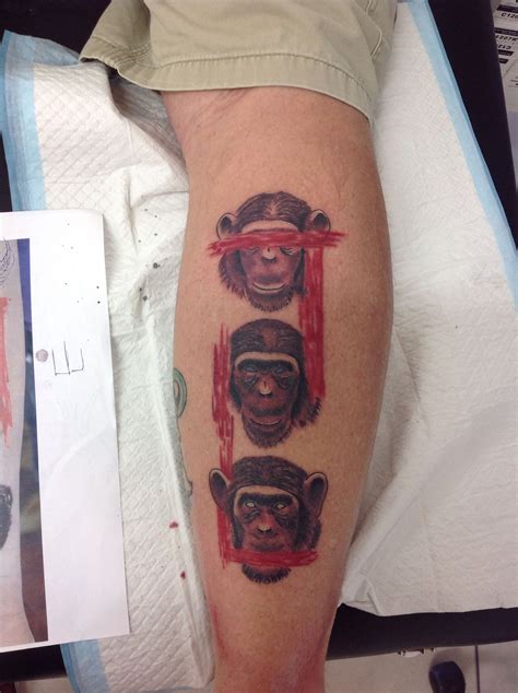 hear no evil monkey tattoo|Crafting Consciousness: Three Wise Monkeys Tattoo。